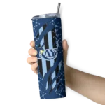 personalized tampa bay rays star pop navy black skinny tumbler best selling.webp