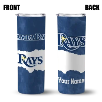 personalized tampa bay rays torn band navy white skinny tumbler fashion forward.webp