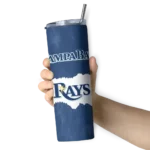 personalized tampa bay rays torn band navy white skinny tumbler best selling.webp