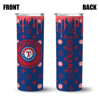 personalized texas rangers camo streak blue skinny tumbler fashion forward.webp