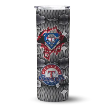 personalized texas rangers chevron v blue gray skinny tumbler best selling.webp