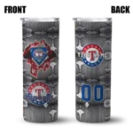 personalized texas rangers chevron v blue gray skinny tumbler best selling.webp