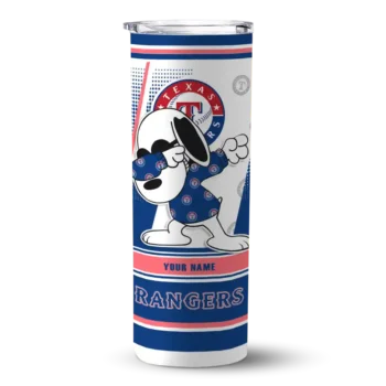 personalized texas rangers snoopy dog blue white skinny tumbler best selling.webp