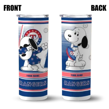 personalized texas rangers snoopy dog blue white skinny tumbler fashion forward.webp