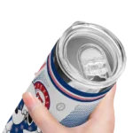 personalized texas rangers snoopy dog blue white skinny tumbler best selling.webp