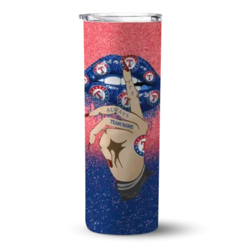 personalized texas rangers sparkle lips blue skinny tumbler best selling.webp