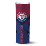 personalized texas rangers spiral burst print blue skinny tumbler best selling.webp