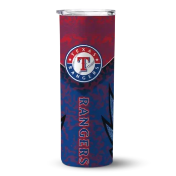 personalized texas rangers spiral burst print blue skinny tumbler best selling.webp