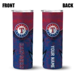 personalized texas rangers spiral burst print blue skinny tumbler best selling.webp