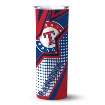 personalized texas rangers web stripes blue white skinny tumbler best selling.webp