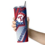 personalized texas rangers web stripes blue white skinny tumbler best selling.webp