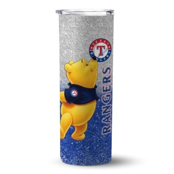 personalized texas rangers winnie the pooh blue gray skinny tumbler best selling.webp