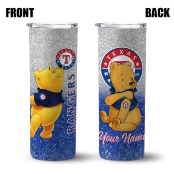 personalized texas rangers winnie the pooh blue gray skinny tumbler fashion forward.webp