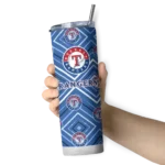 personalized texas rangers zipper leopard blue skinny tumbler best selling.webp