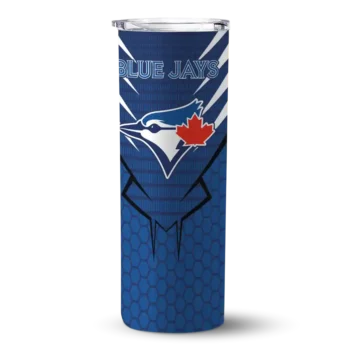 personalized toronto blue jays chevron stripes blue skinny tumbler best selling.webp