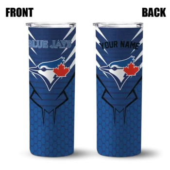 personalized toronto blue jays chevron stripes blue skinny tumbler fashion forward.webp