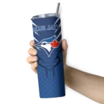 personalized toronto blue jays chevron stripes blue skinny tumbler best selling.webp