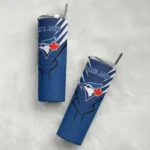 personalized toronto blue jays chevron stripes blue skinny tumbler best selling.webp