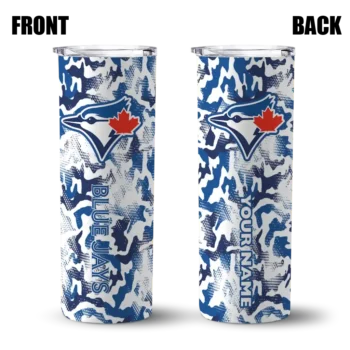 personalized toronto blue jays claw marks blue white skinny tumbler fashion forward.webp
