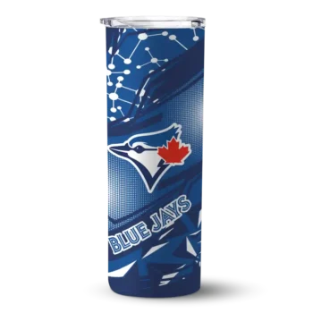 personalized toronto blue jays helmet clash blue skinny tumbler best selling.webp