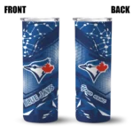 personalized toronto blue jays helmet clash blue skinny tumbler best selling.webp