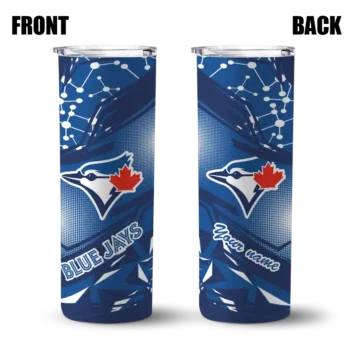 personalized toronto blue jays helmet clash blue skinny tumbler fashion forward.webp
