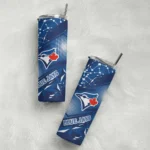 personalized toronto blue jays helmet clash blue skinny tumbler best selling.webp