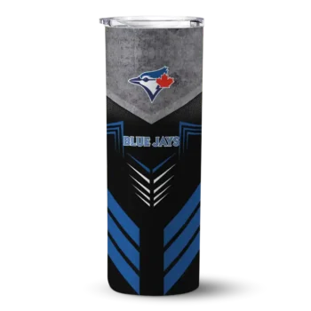 personalized toronto blue jays hexagon honeycomb blue black skinny tumbler best selling.webp