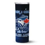personalized toronto blue jays rose romance blue black skinny tumbler best selling.webp