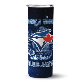 personalized toronto blue jays rose romance blue black skinny tumbler best selling.webp