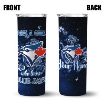 personalized toronto blue jays rose romance blue black skinny tumbler fashion forward.webp