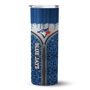 personalized toronto blue jays sparkle drip blue skinny tumbler best selling.webp