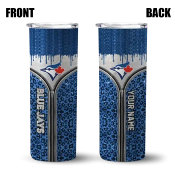 personalized toronto blue jays sparkle drip blue skinny tumbler fashion forward.webp