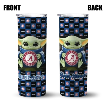 personalized toronto blue jays yoda cozy blue black skinny tumbler fashion forward.webp