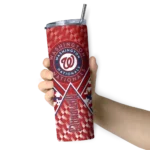 personalized washington nationals monogram burst red white skinny tumbler best selling.webp
