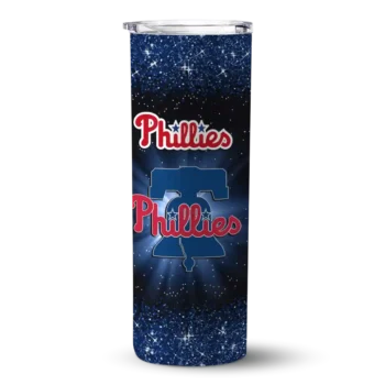 philadelphia phillies radiant glitter blue skinny tumbler best selling.webp