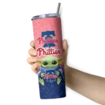 philadelphia phillies yoda smile blue skinny tumbler best selling.webp
