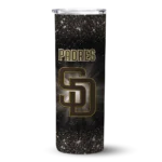 san diego padres radiant glitter brown skinny tumbler best selling.webp