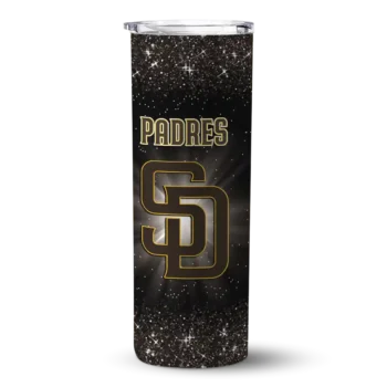 san diego padres radiant glitter brown skinny tumbler best selling.webp