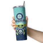 seattle mariners yoda smile navy blue skinny tumbler best selling.webp