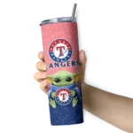 texas rangers yoda smile blue skinny tumbler best selling.webp