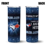toronto blue jays radiant glitter blue skinny tumbler best selling.webp