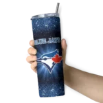 toronto blue jays radiant glitter blue skinny tumbler best selling.webp
