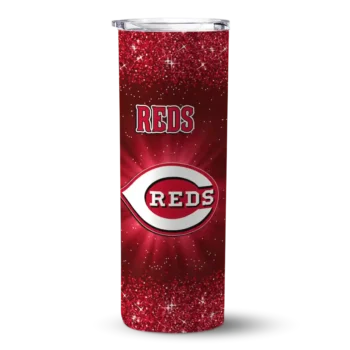cincinnati reds radiant glitter red skinny tumbler best selling 1.webp