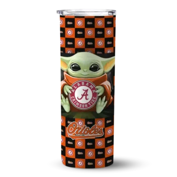 custom baltimore orioles yoda cozy orange black skinny tumbler best selling 1.webp
