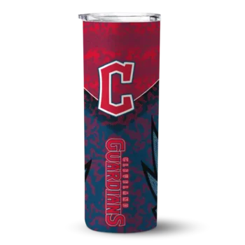 custom cleveland guardians spiral burst print navy blue skinny tumbler best selling.webp