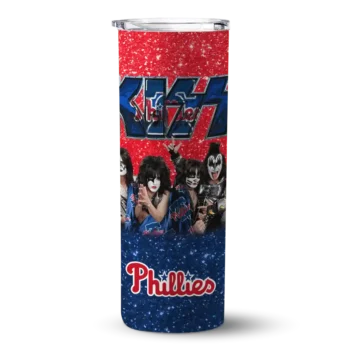 custom philadelphia phillies kiss band red skinny tumbler best selling.webp