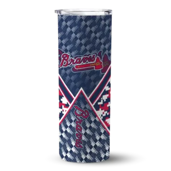 customized atlanta braves monogram burst navy white skinny tumbler best selling 1 4.webp