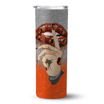 customized baltimore orioles sparkle lips orange skinny tumbler best selling.webp