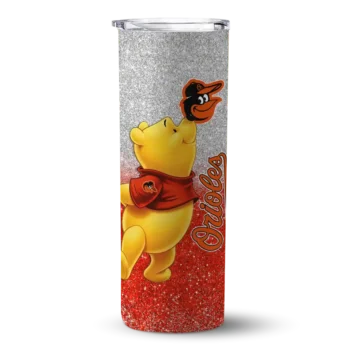 customized baltimore orioles winnie the pooh orange gray skinny tumbler best selling.webp